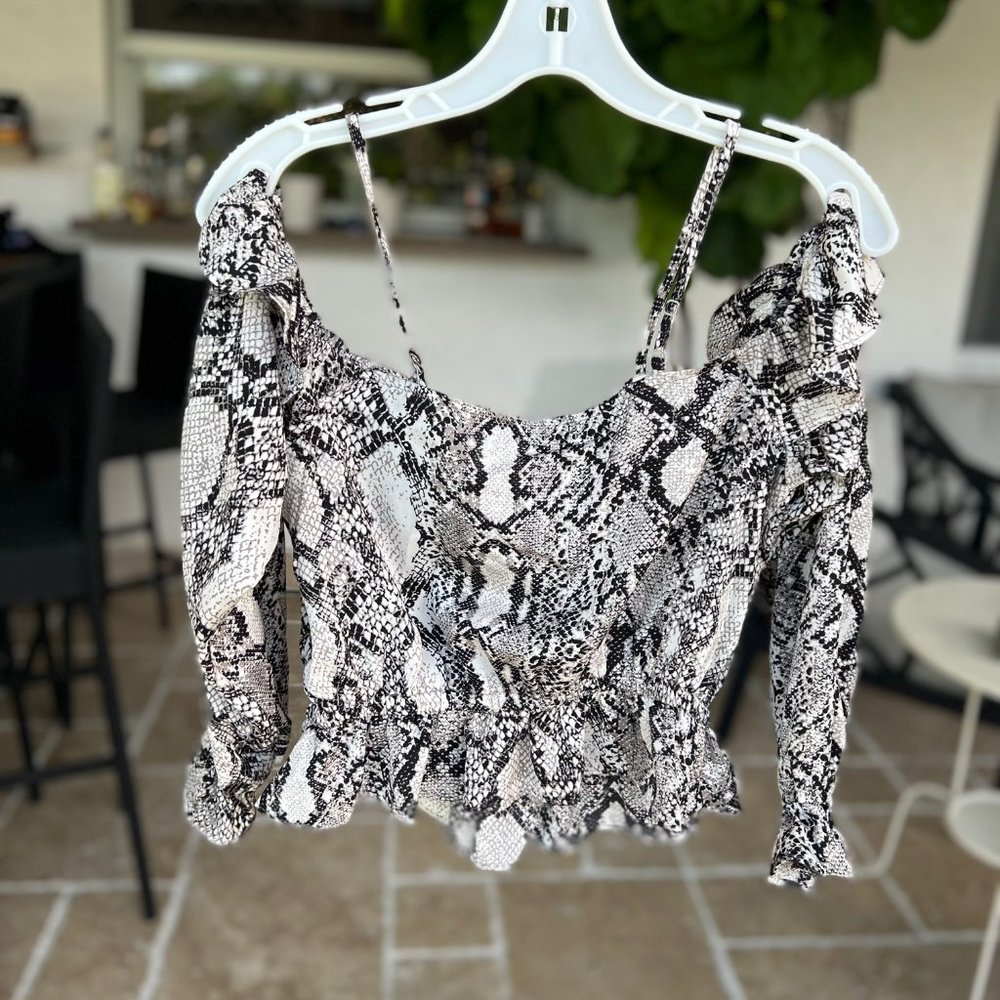 Express Snakeprint Crop Top With Cold Shoulders - image 2